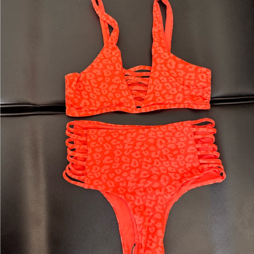 Orange Leopard Print Bikini Set